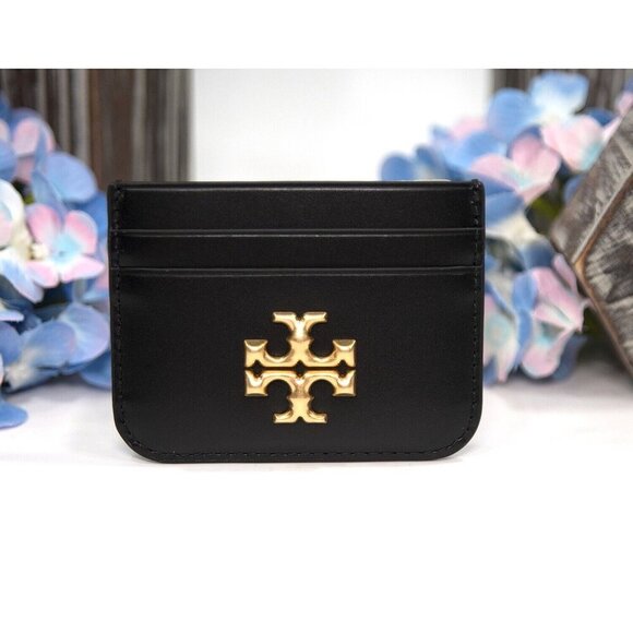 Tory Burch Black Leather Eleanor Logo Card Case Mini Wallet NWT - Picture 2 of 5